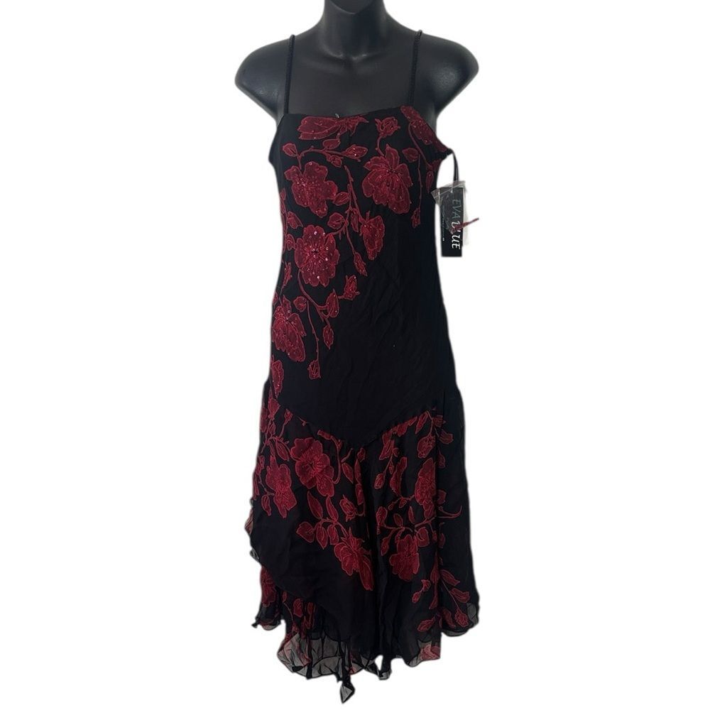 Vintage Y2K Eva blue 6P fairy chiffon Ruffle assymetrical beaded dress nwt